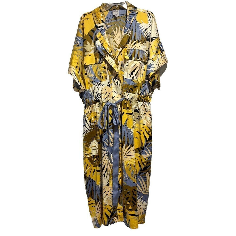 INC International Concepts Jeannie Mai X INC Midi‎ Dress Plus 0X Palm Print - Picture 3 of 12